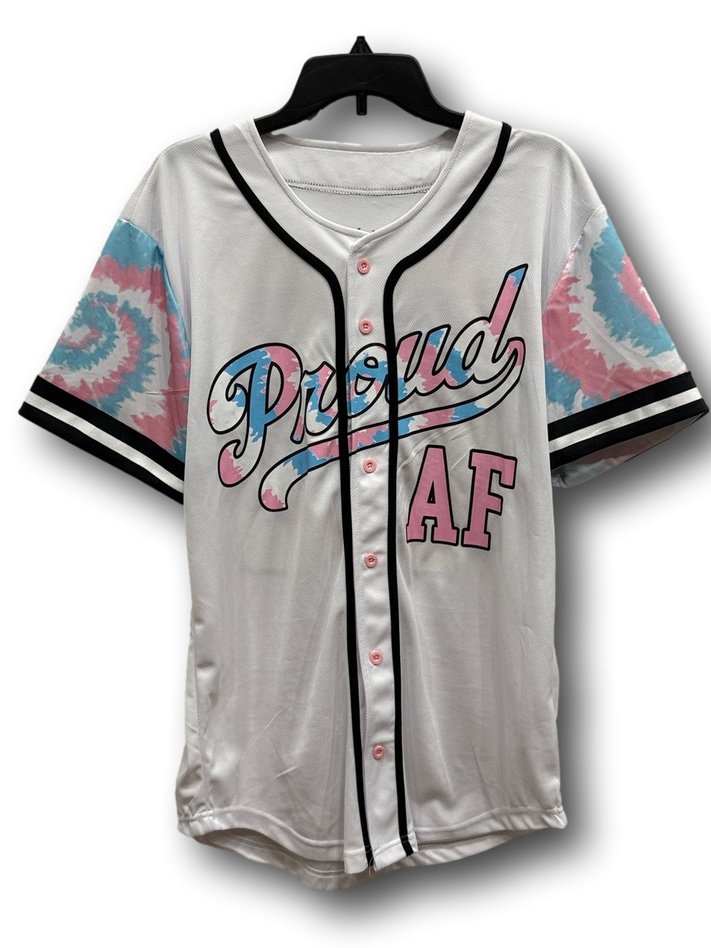 Pride "Proud AF" Trans Flag Print Baseball Jersey - Size Medium - NWT